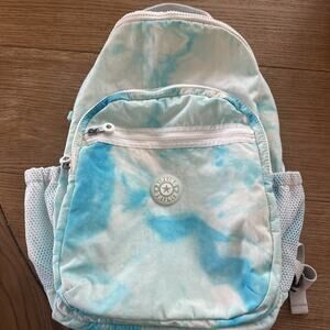 KIPLING SEOUL XL GO Mesh BACKPACK WITH LAPTOP PROTECTION-Beach Tiedye White Blue